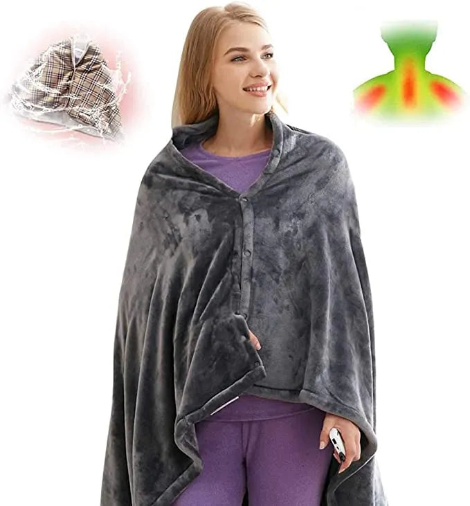Comfy Cosy Heating Wearable Flannel Blanket Shawl - Rechargeable