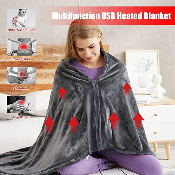Comfy Cosy Heating Wearable Flannel Blanket Shawl - Rechargeable