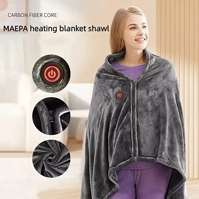 Comfy Cosy Heating Wearable Flannel Blanket Shawl - Rechargeable