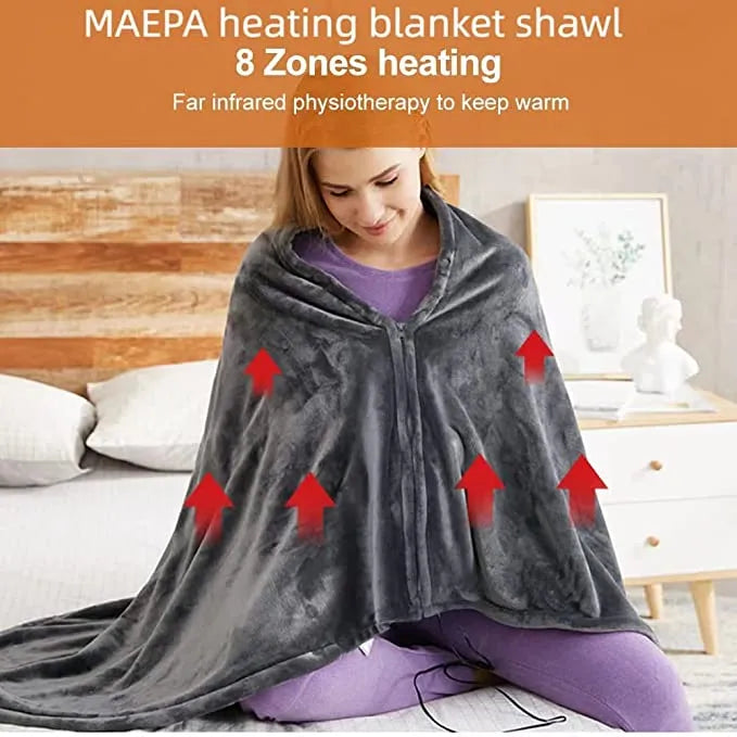Comfy Cosy Heating Wearable Flannel Blanket Shawl - Rechargeable