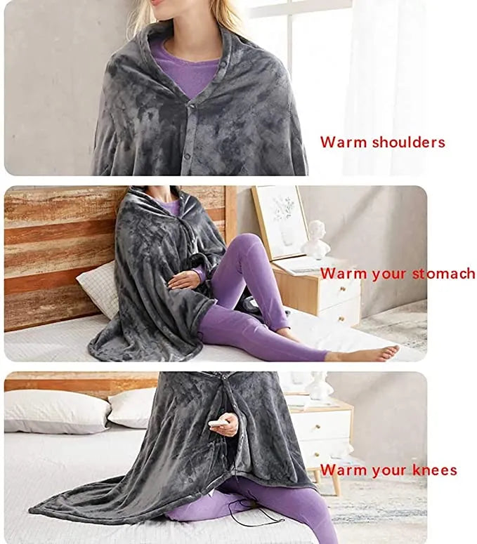 Comfy Cosy Heating Wearable Flannel Blanket Shawl - Rechargeable