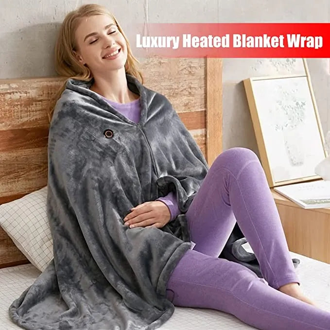 Comfy Cosy Heating Wearable Flannel Blanket Shawl - Rechargeable