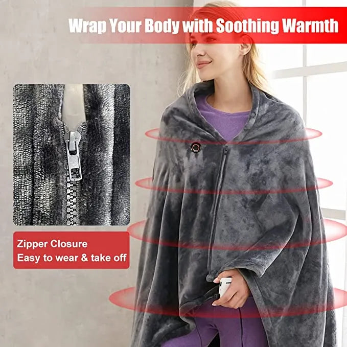 Comfy Cosy Heating Wearable Flannel Blanket Shawl - Rechargeable