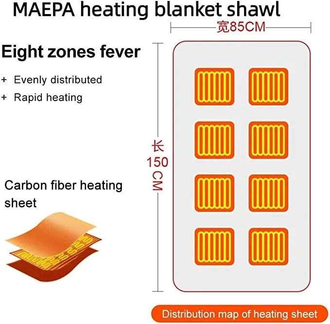 Comfy Cosy Heating Wearable Flannel Blanket Shawl - Rechargeable