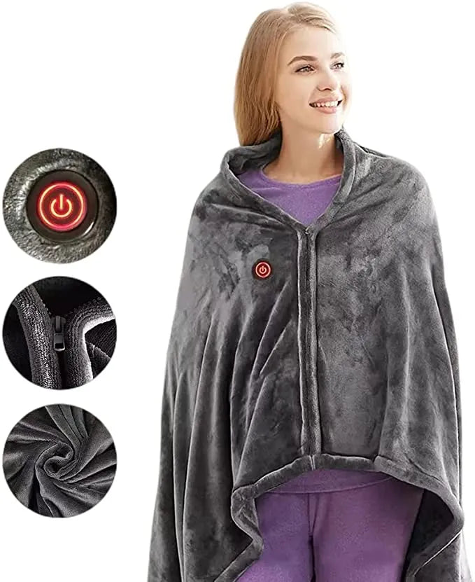 Comfy Cosy Heating Wearable Flannel Blanket Shawl - Rechargeable