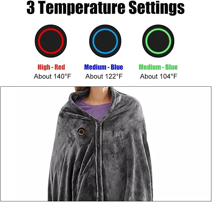 Comfy Cosy Heating Wearable Flannel Blanket Shawl - Rechargeable