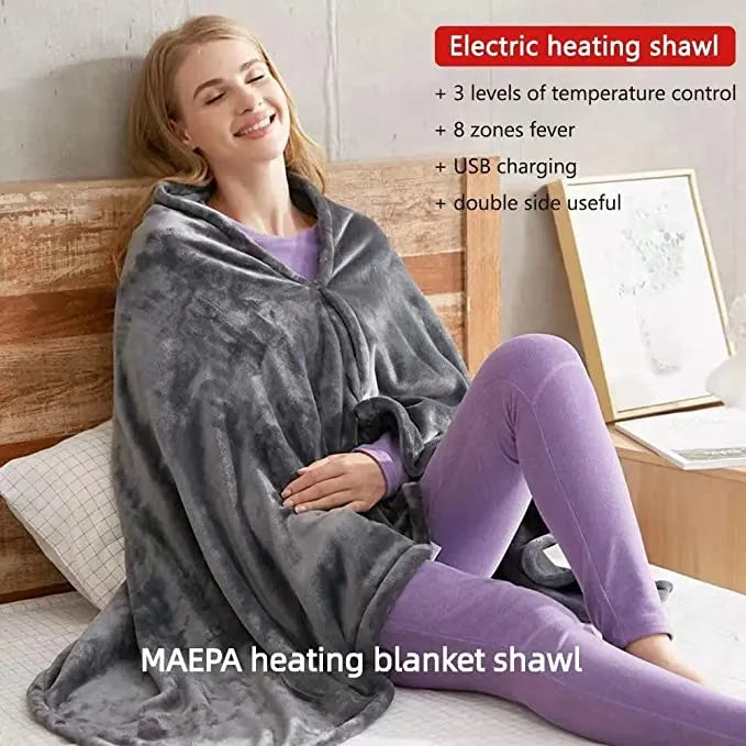 Comfy Cosy Heating Wearable Flannel Blanket Shawl - Rechargeable