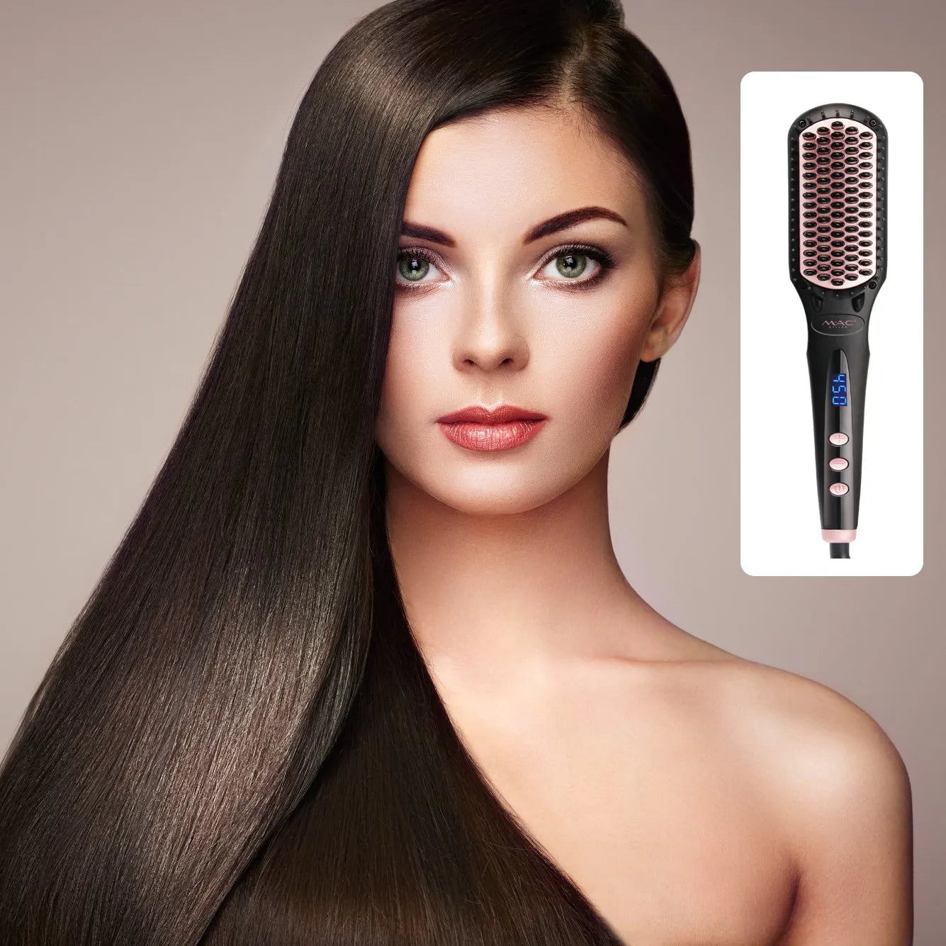 Mac Styler Hair Straightening Brush with Adjustable Temperature & Auto Shut-off