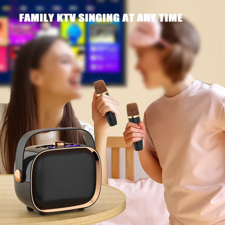 مكبر صوت كاريوكي لاسلكي أنيق مزود بميكروفون مزدوج محمول بتقنية البلوتوث مع تأثيرات صوتية