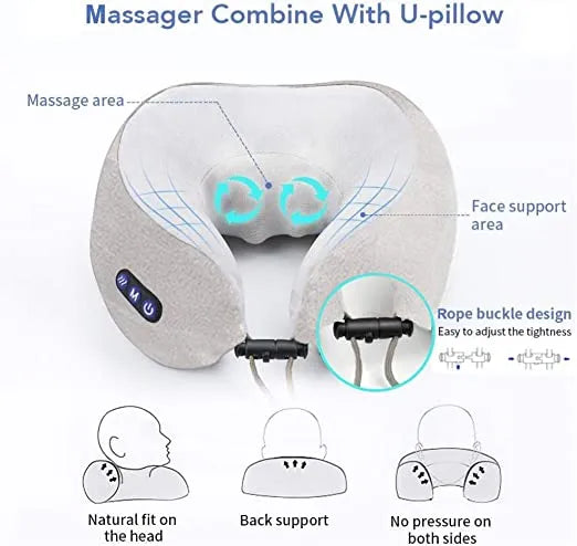 U-Shaped Portable Multifunctional Electric Neck Massage Travel Pillow for Relaxation - Cordless & Re