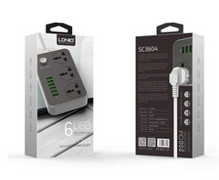 LDNIO Advanced Power Strip with 3 AC Outlets, 6 USB Ports, Surge Protection & 2-Meter Cable - 2500W