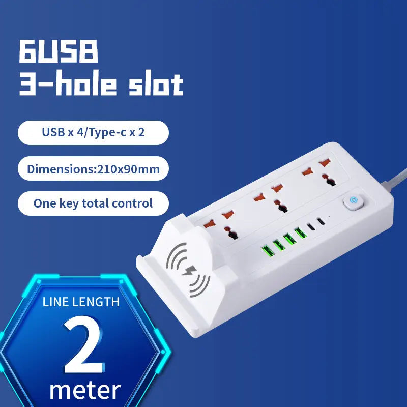 تمديدات شريط الطاقة متعددة الوظائف - 3 مقابس طاقة، ومنفذ PD واحد و5 مقابس USB