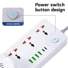 تمديدات شريط الطاقة متعددة الوظائف - 3 مقابس طاقة، ومنفذ PD واحد و5 مقابس USB
