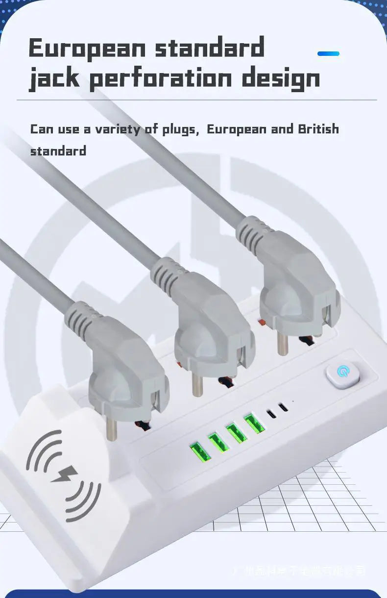 تمديدات شريط الطاقة متعددة الوظائف - 3 مقابس طاقة، ومنفذ PD واحد و5 مقابس USB