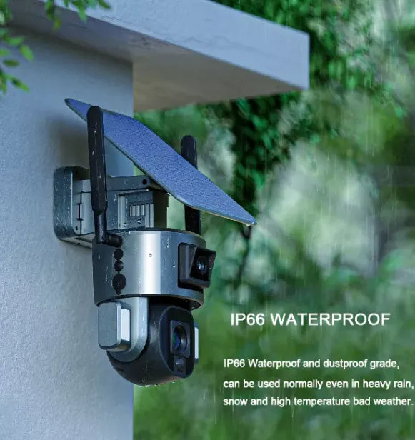 Advanced Solar Powered Outdoor Wireless WiFi Security Dual Lens Camera with with Motion Detection