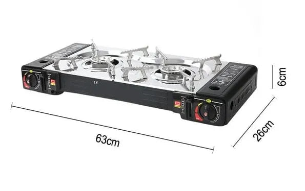Portable Double Butane Gas Stove for Outdoors with High Heat Output and Windshield for Better Cookin
