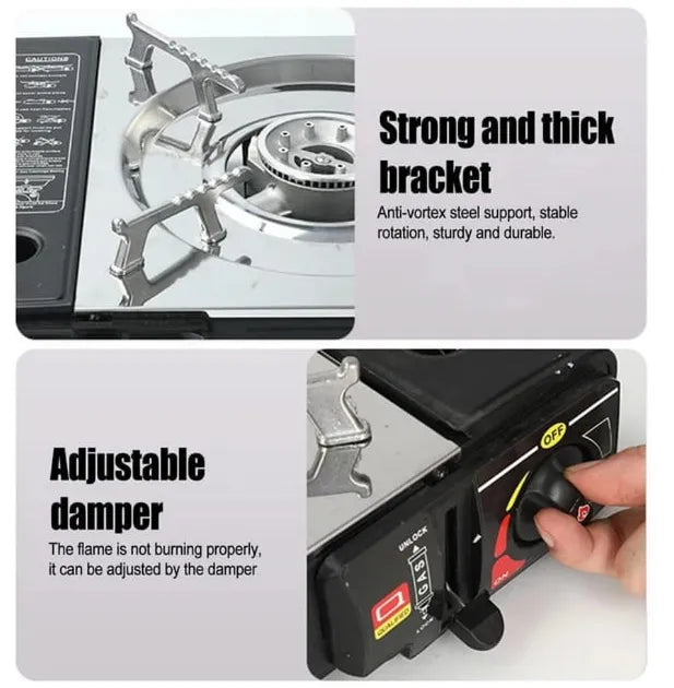 Portable Double Butane Gas Stove for Outdoors with High Heat Output and Windshield for Better Cookin
