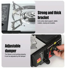 Portable Double Butane Gas Stove for Outdoors with High Heat Output and Windshield for Better Cookin