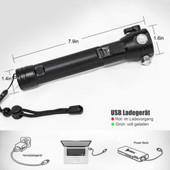 Multifunctional Tactical Solar Flashlight for Emergency with Water Resistant Design, Alloy Hammerhea