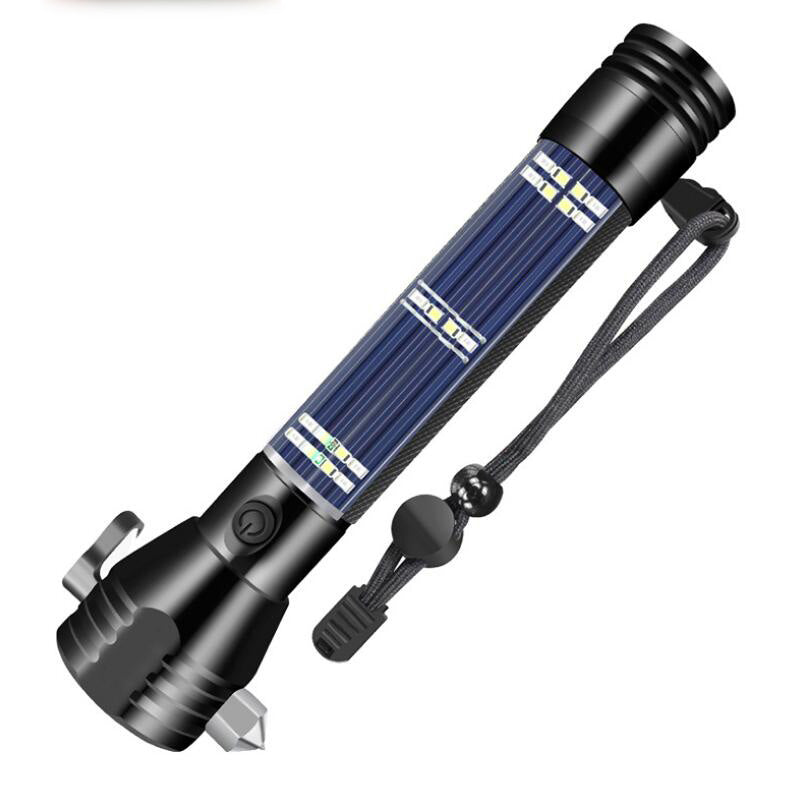 Multifunctional Tactical Solar Flashlight for Emergency with Water Resistant Design, Alloy Hammerhea