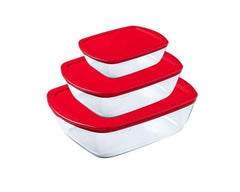 Pyrex Set of 3 PCS Roasters with Lid ( 2.5 + 1.1 + 0.4 Liters) Cook & Store