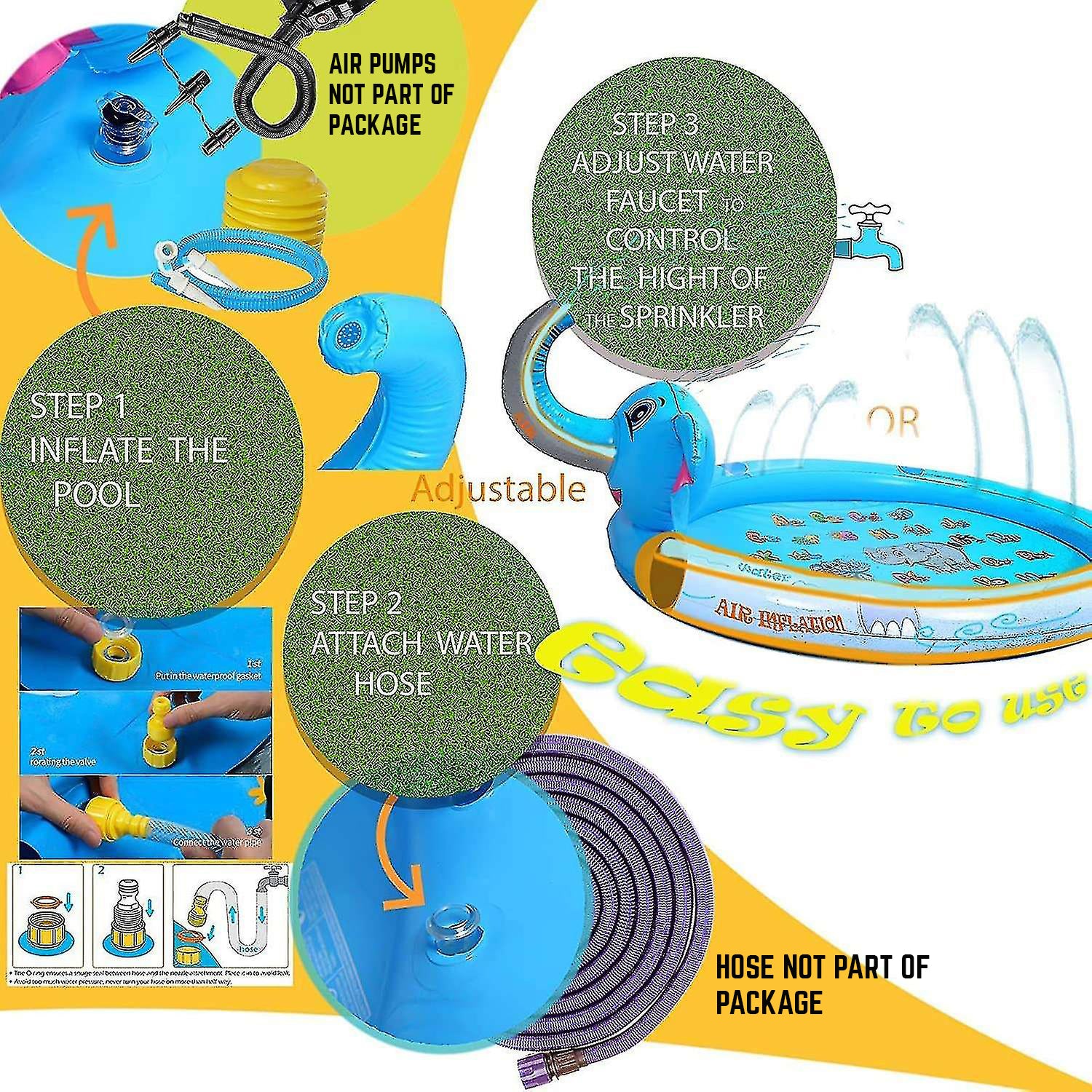 Mega Inflatable Sprinkler Splash Elephant Play Mat for Kids - 3-in-1 Water Fun and Whimsical Pool Ac