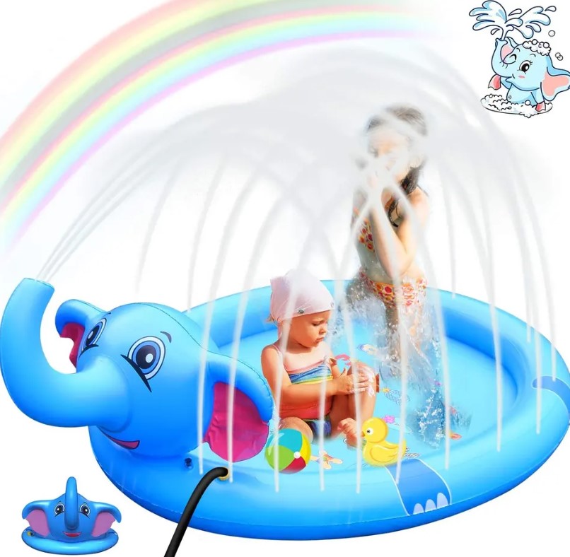 Mega Inflatable Sprinkler Splash Elephant Play Mat for Kids - 3-in-1 Water Fun and Whimsical Pool Ac
