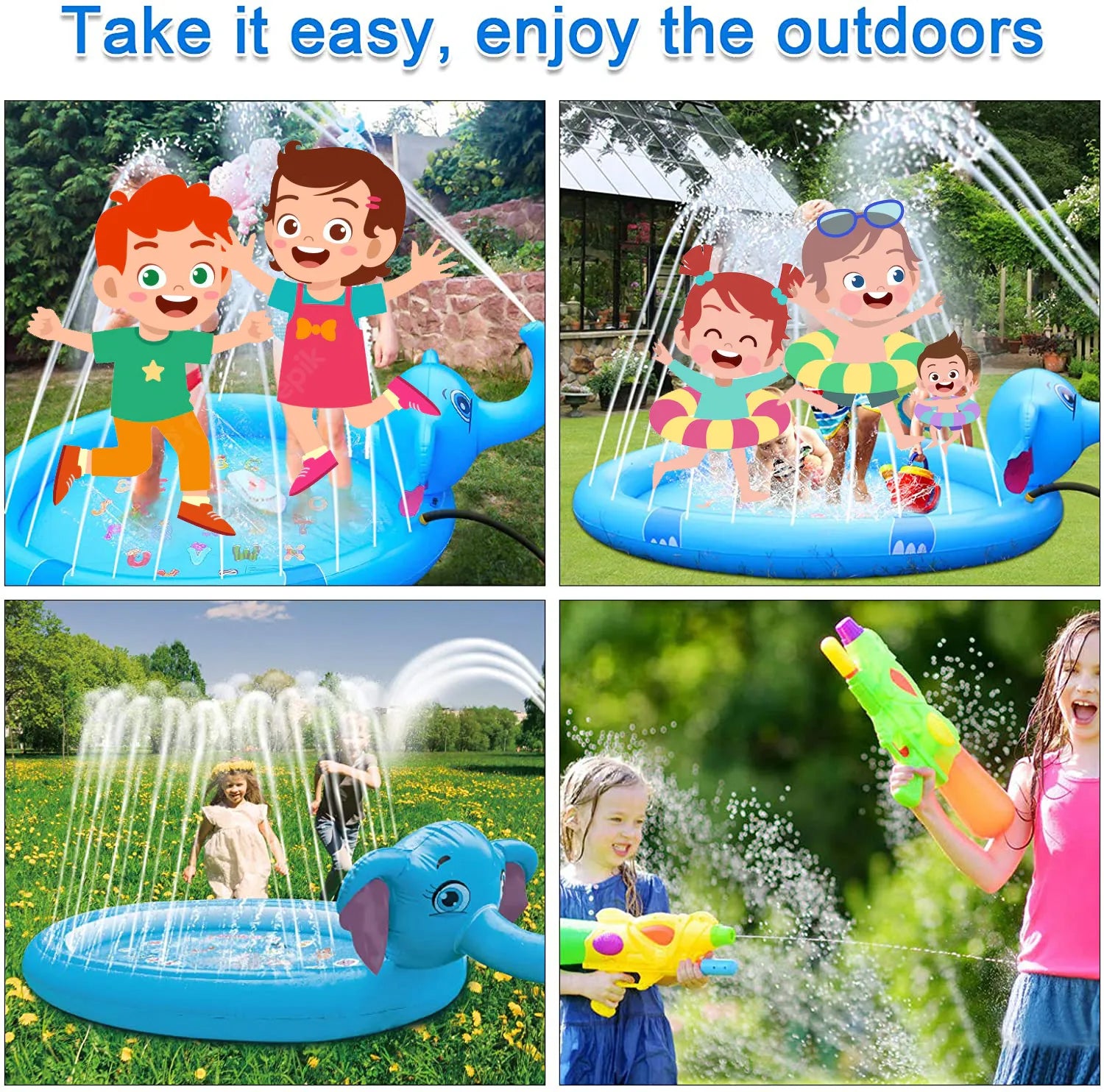 Mega Inflatable Sprinkler Splash Elephant Play Mat for Kids - 3-in-1 Water Fun and Whimsical Pool Ac