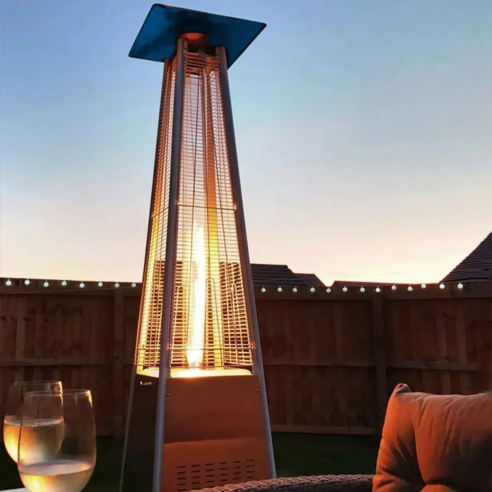 Pyramid Tower Glass Tube Gas Heater for Patio, Garden & Outdoor with Wheels