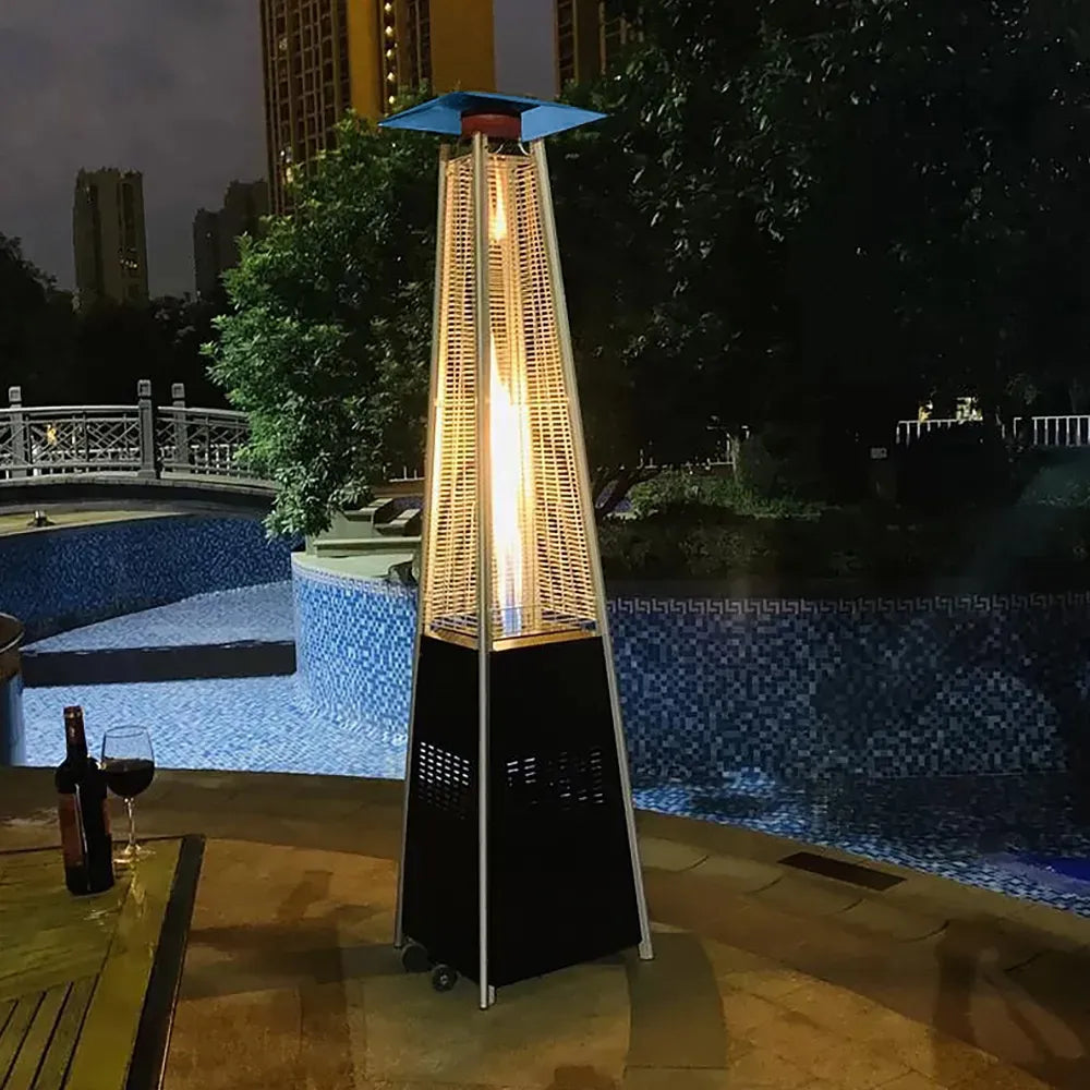 Pyramid Tower Glass Tube Gas Heater for Patio, Garden & Outdoor with Wheels