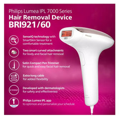 Philips Lumea Series 7000 شعر ناعم بدون شعر مع أداة تشذيب ساتان كومباكت بن، سلكي، ملحقان، BRI921/60 - أبيض