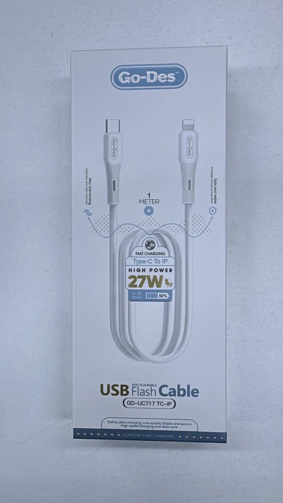 Go-Des GD-UC717-2 1M USB-C to Lightning 27W PD Fast-Charging and 480Mbps Data Cable with Pure Copper Core, Reinforced Connectors and Anti-Bending Design