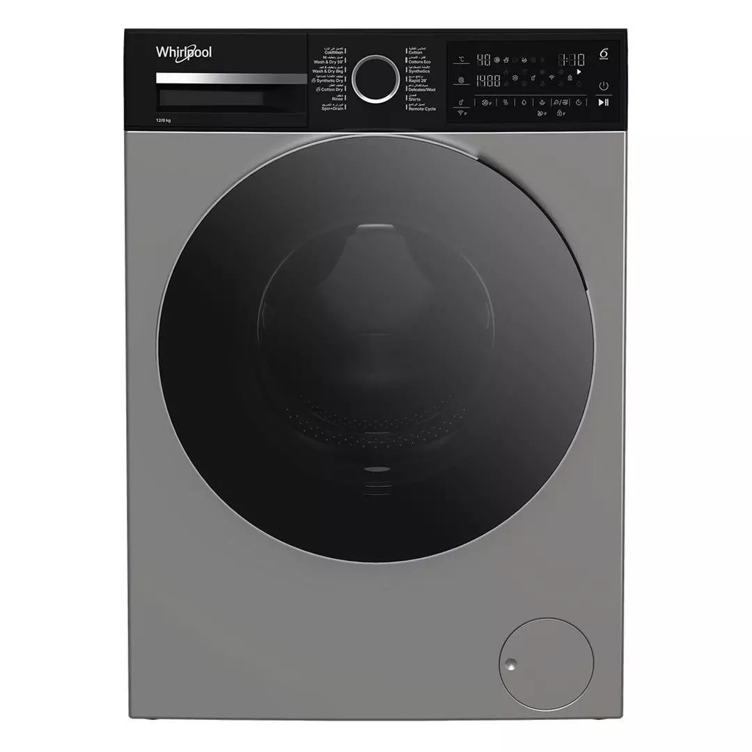 Whirlpool Front Load Washing Machine, 12kg Washing Capacity, 8kg Drying Capacity, WWD 128144D SBME – Silver