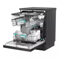 Hisense Free Standing Dishwasher, 8 Programs, 16 Place Setting, 3 Sprayers, HS673C90BME - Black