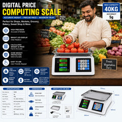 40kg Digital Retail Price Computing Scale with LED Display, Overweight Protection & 2g Precision
