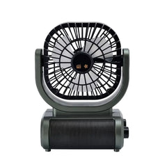 GOLON RX-F75BTS 5 Inch Rechargeable Portable Fan & Bluetooth Speaker with FM Radio, Solar Charging Panel, USB/TF Music Player, TWS Pairing, Dual Battery Slots & 1800mAh 18650 Lithium Battery