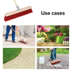 40 CM Heavy Duty Wooden Push Broom Head with 5-Row PET Bristles & Center Pole Mount for Indoor & Outdoor Cleaning