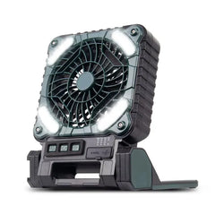 Portable Rechargeable Camping Fan with LED Light, 4 Speed Settings, 3 LED Brightness Levels, 2H/4H/8H Timer, 90° Foldable Stand & USB-C Charging