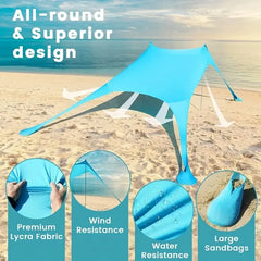 Waterproof Blue Garden & Camping Shade Sail Tent Sun Shelter with UPF 50+, Foldable Canopy for Picnic, Beach, Pool, and Outdoor Activities - 200 x 160 cm