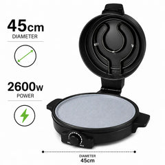 Premium Jumbo 45CM Electric Flat Bread & Pizza Maker 2600W Non-Stick Teflon Heating Plate Adjustable Temperature Control 100°C-240°C Roti Tortilla Khubz Manakish Baker Machine