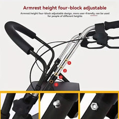 Foldable 3-in-1 Walker with Seat & Shopping Basket, Height Adjustable Rollator with Dual Handbrake System, Reinforced Frame, Comfortable Backrest & Large Storage Capacity for Elderly Support