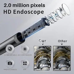 HD Endoscope Inspection Camera with Light, 5 Meter Semi-Rigid Cable, 1920P Borescope, Lightning Connector, Waterproof IP67 with Adjustable LEDs, Compatible with iPhone, Android & PC