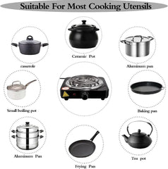 Electric Hot Plate with 1000W Heating Power, Variable Heat Setting, Indicator Light and Compact Countertop Design for Office, Dormitory, & Outdoor Use