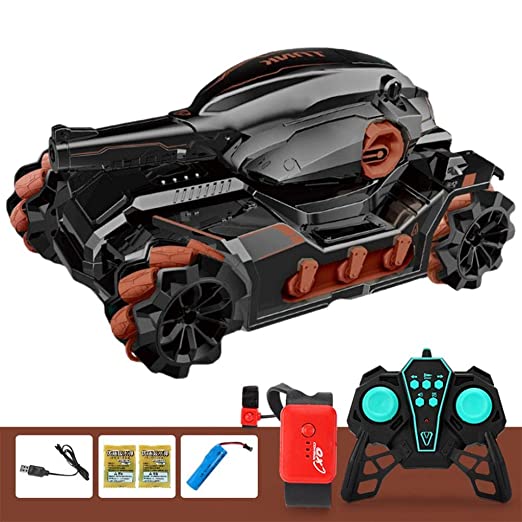 Cool High Speed Water Pellet Shooting RC Water Tank Car with All Terrain Capability - Remote and Gesture Controlled