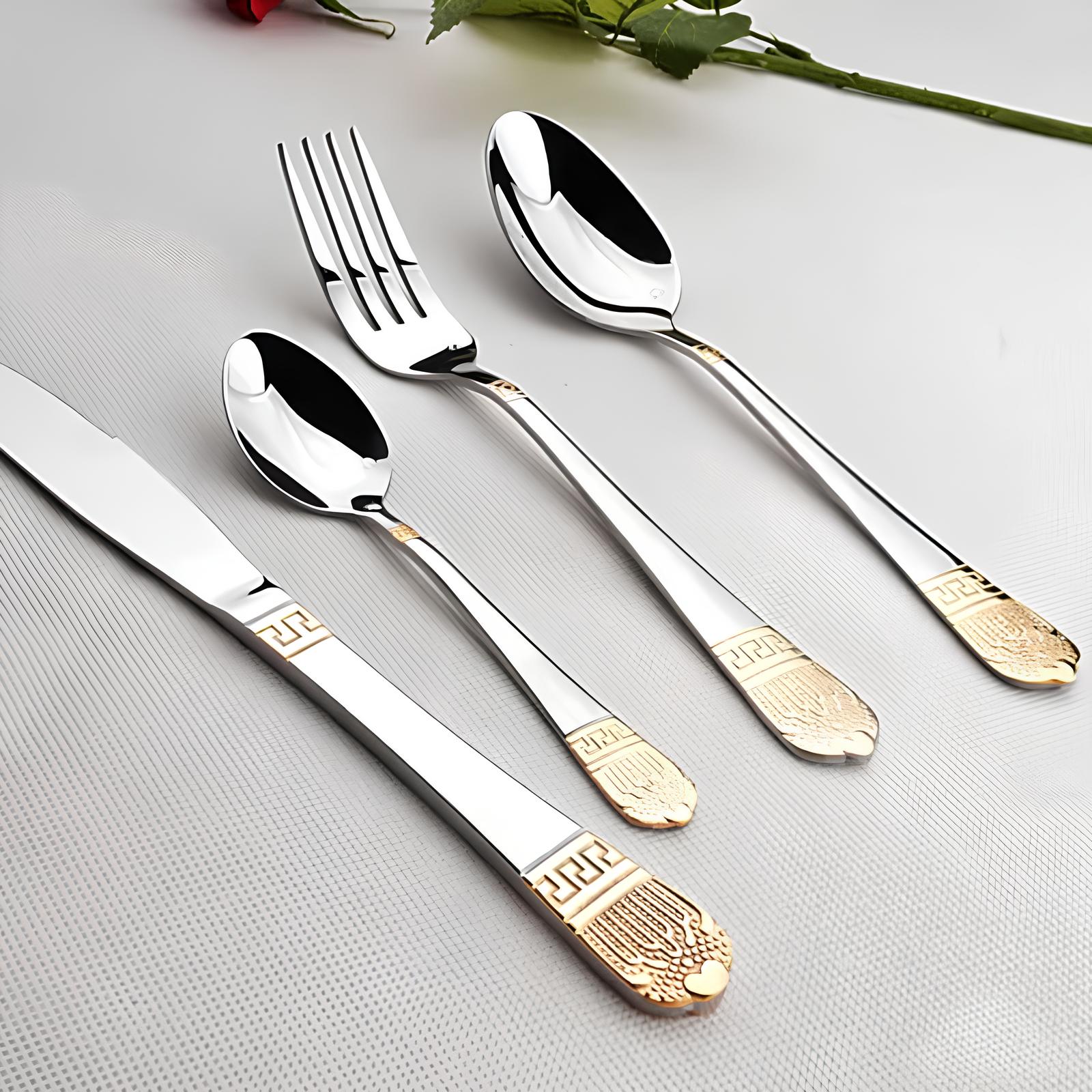 Hoff Mayer Elegant 84-Piece Stainless Steel Silver Flatware Set with Wooden Storage Box
