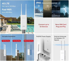 Mercusys MB118-4G 4G LTE Outdoor/Indoor Router, WiFi N 300 Mbps, up to 150 Mbps with SIM Card, IP65 Waterproof, PoE, Ideal for Garden, Terrace or Rural Areas