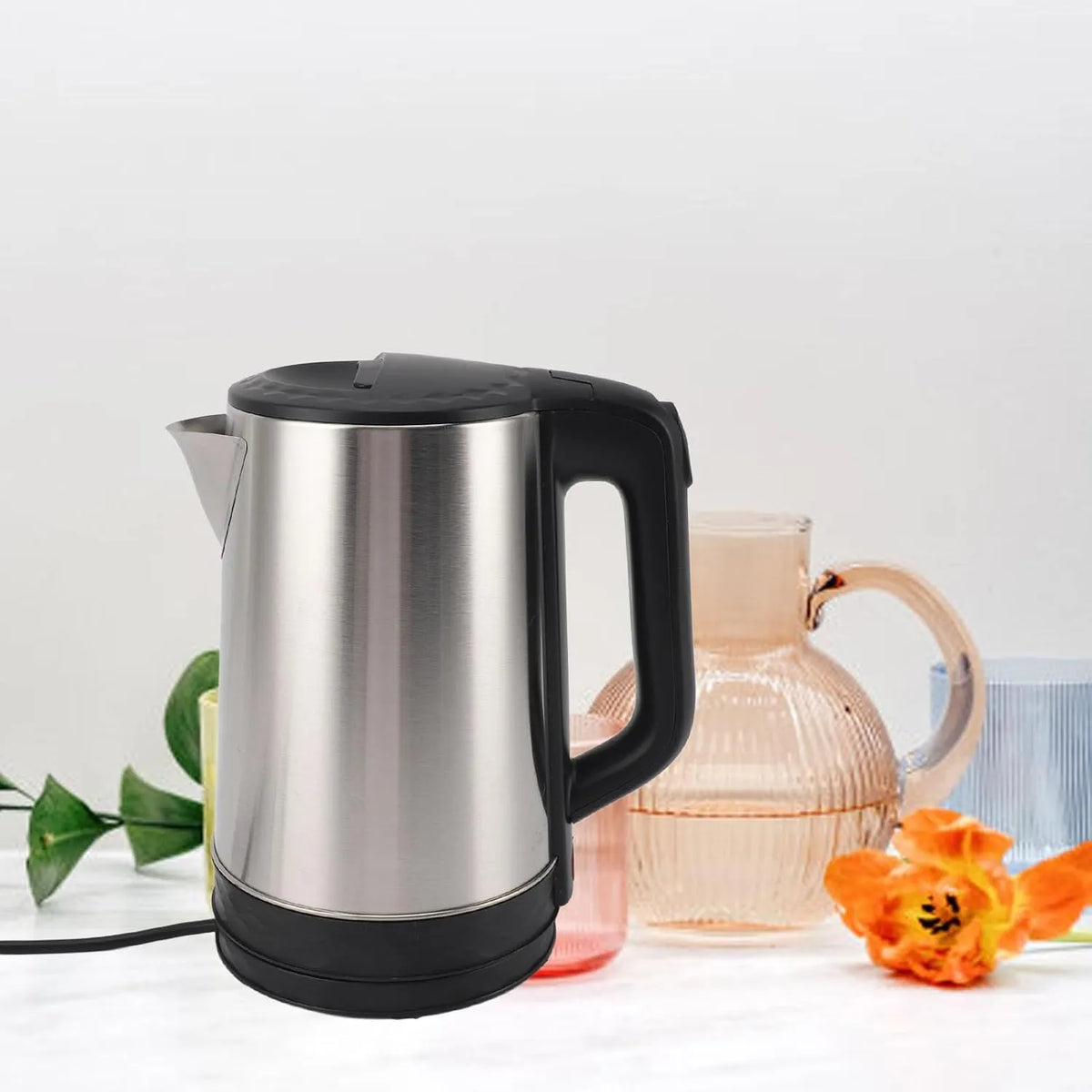 PURE 2L Stainless Steel Electric Kettle with 1500W Fast Boiling, 360° Cordless Power Base, Auto Switch-Off, Boil-Dry Protection & Easy-Lift Hinged Lid