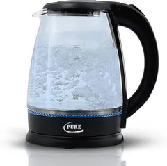 PURE 1500W 1.8L Electric Glass Kettle with Borosilicate Body, 360°  Stainless Steel Swivel Bottom with Auto Shut-Off