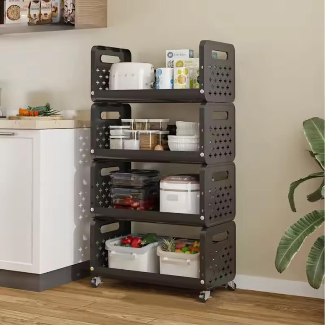 Multi Layer Movable Multipurpose Storage Rack with Wheels for Fruits, Vegetables, Snacks, Makeup, and Bathroom Essentials