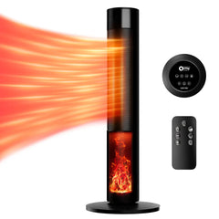 2000W Oscillating Ceramic Tower Heater Fan with Fireplace Effect with Remote Control - Dual Heat Settings (1000W/2000W), Constant Temperature Control 15°C–45°C, 12-Hour Timer, Overheat & Tip-Over Protection & Carry Handle